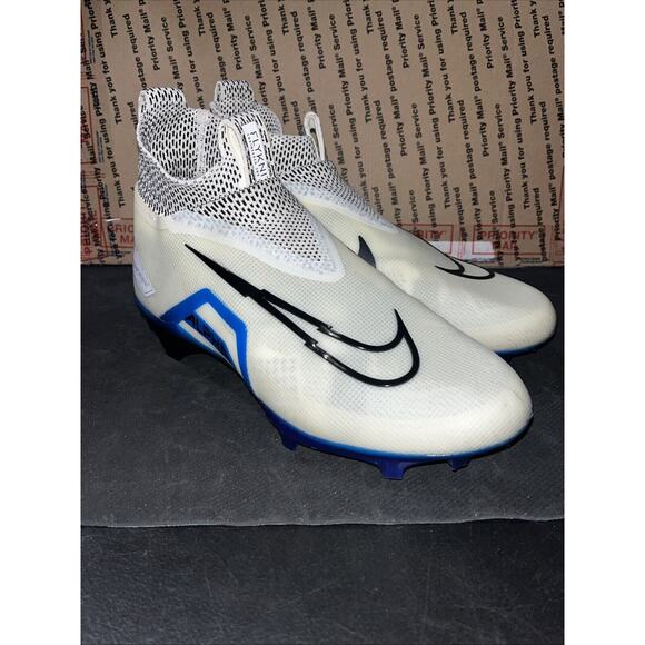 Nike Alpha Menace Elite 3 White Blue Football Cleats CT6648-101 Men\'s Size 10
